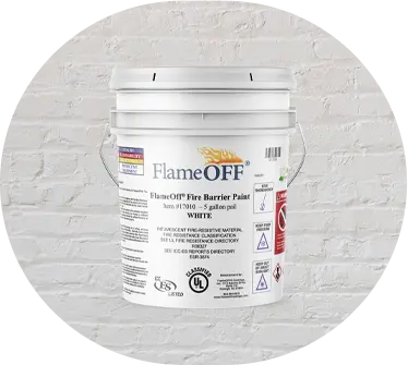 A bucket of FlameOFF intumescent paint
